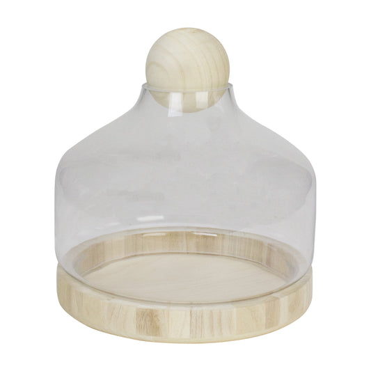 12.5" Clear Glass Hurricane with Wooden Lid and Base