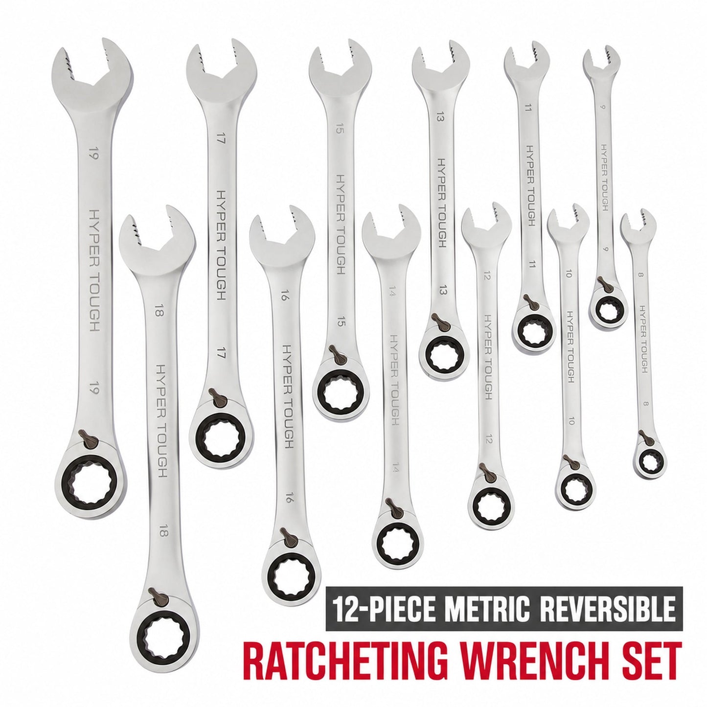 Hyper Tough Reversible Ratcheting Wrench Set, Metric, 12 Pieces