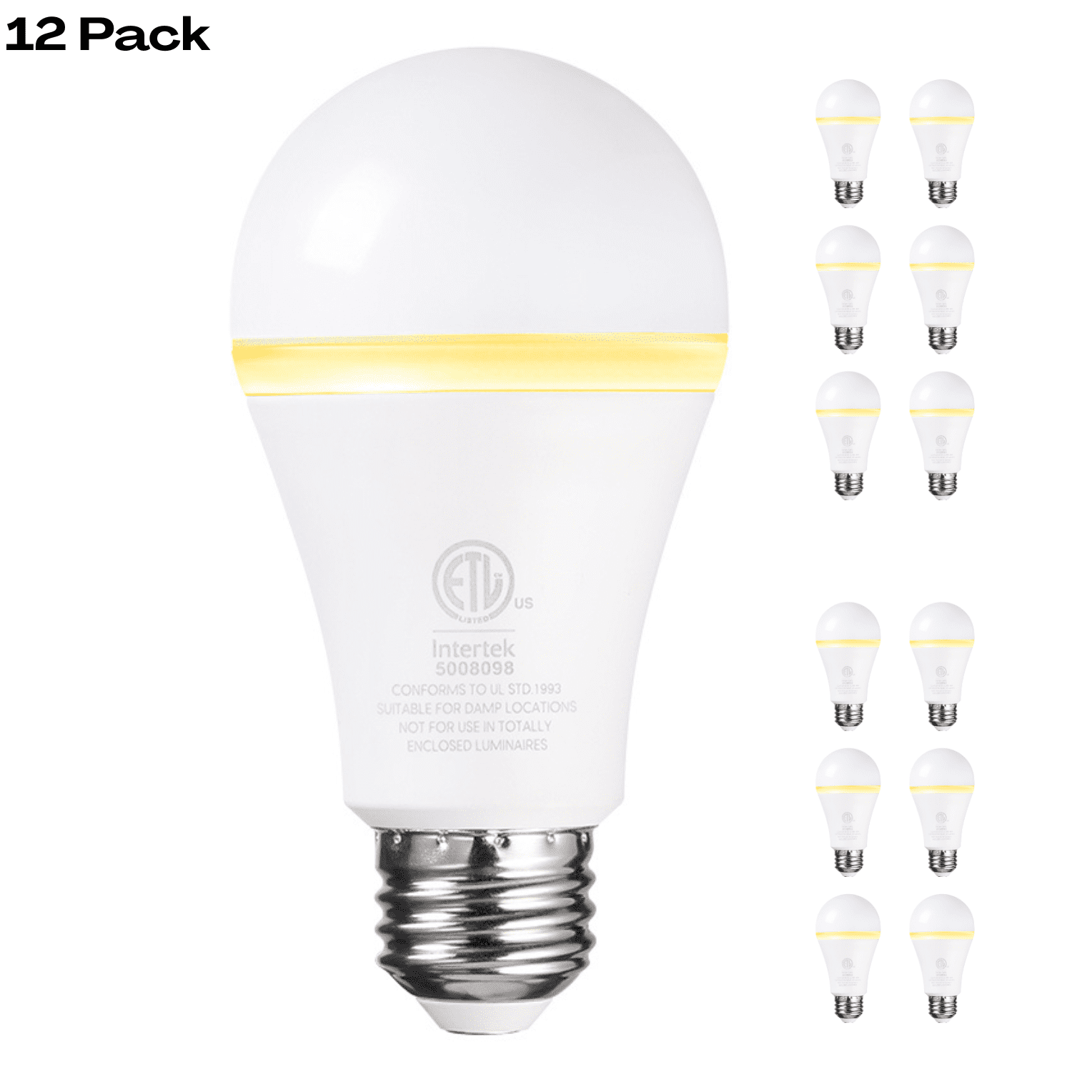 12 Pack 9W A19 Dimmable Dual Mode LED Bulb, 800LM Low Energy Circadian Night Light Bulbs, E26 Base, 5000K Daylight & 2000K Amber Light