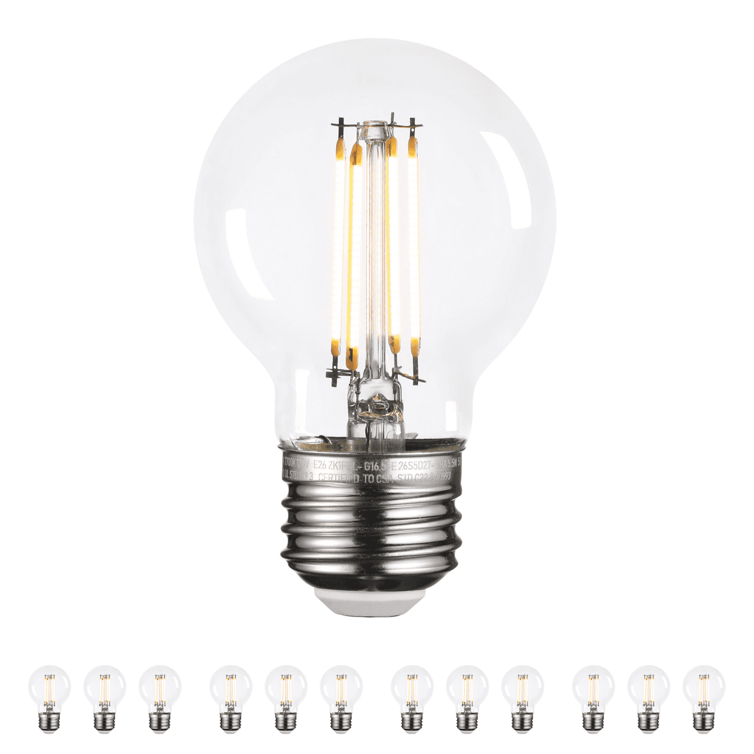 12 Pack Dimmable G16.5 LED Bulb, 5.5W (60W Eqv.), E26 Base, 500lm, Edison Filament Bulb for Chandelier, Ceiling Fan, Vanity, 2700K Soft White Clear Glass
