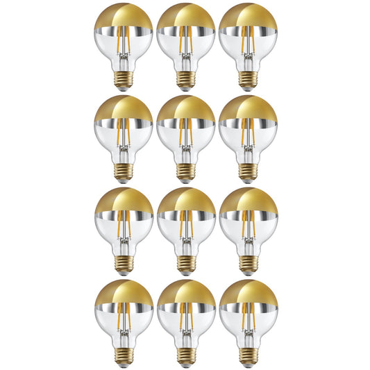 Paquete de 12 Bombillas LED G25 Globe Regulables, 7 W (75 W Eqv.), Bombillas Media Cromadas Antideslumbrantes, Base E26 BaÃ±ada en Oro, Blanco CÃ¡lido de 3000 K