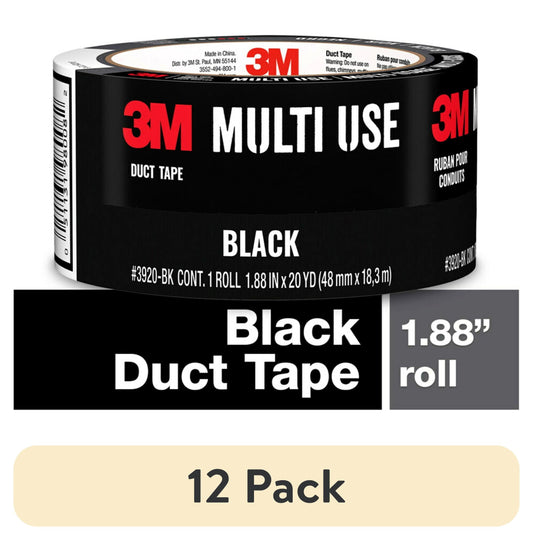 (12 pack) 3M Duct Tape, 1.88 in x 20 yd, Black, 1 Roll/Pack