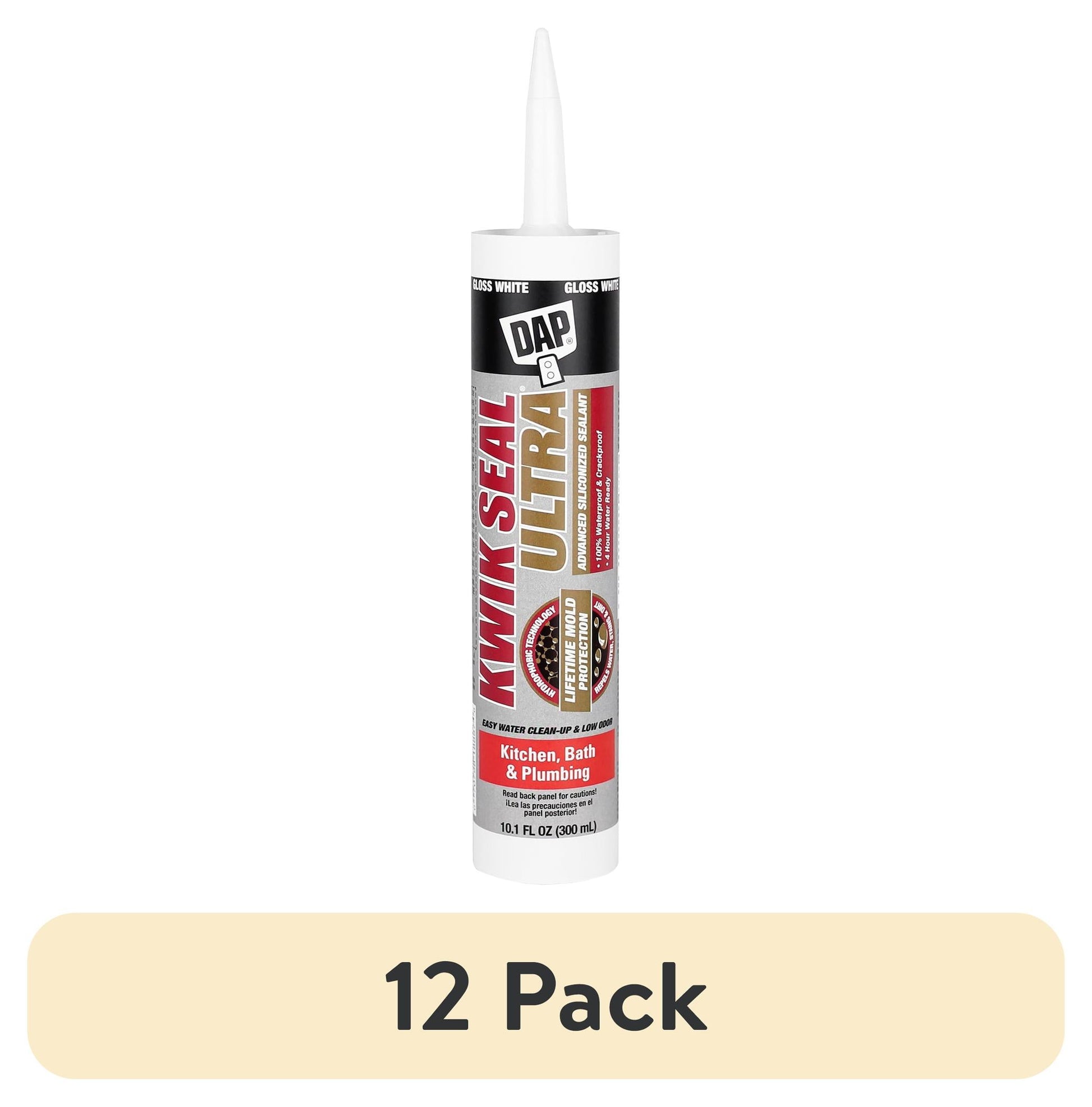 (12 pack) DAP Kwik Seal Ultra 10.1 oz White Silicone Kitchen and Bath Latex Sealant Caulk
