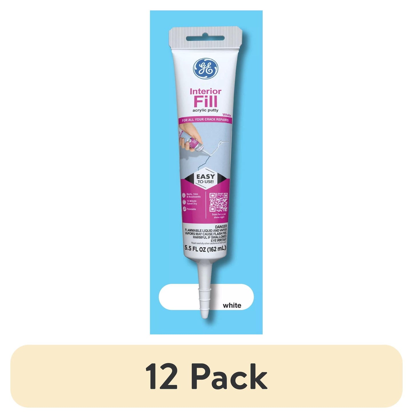 (12 pack) GE Interior Fill Wall Repair, Pack of 1, White 5.5 oz Tube