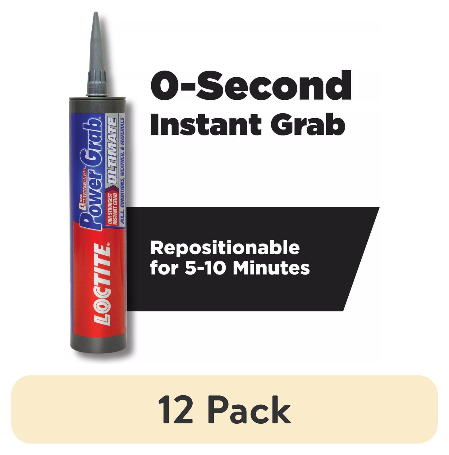 (12 pack) Loctite Power Grab Construction Adhesive Ultimate, Pack of 1, White 9 fl oz Cartridge