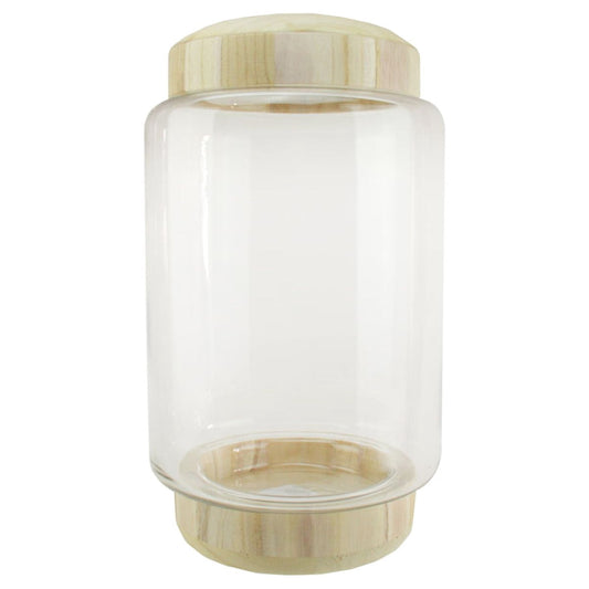 Northlight 13.5" Cylindrical Transparent Glass Container with Wooden Base and Lid - Clear/Brown