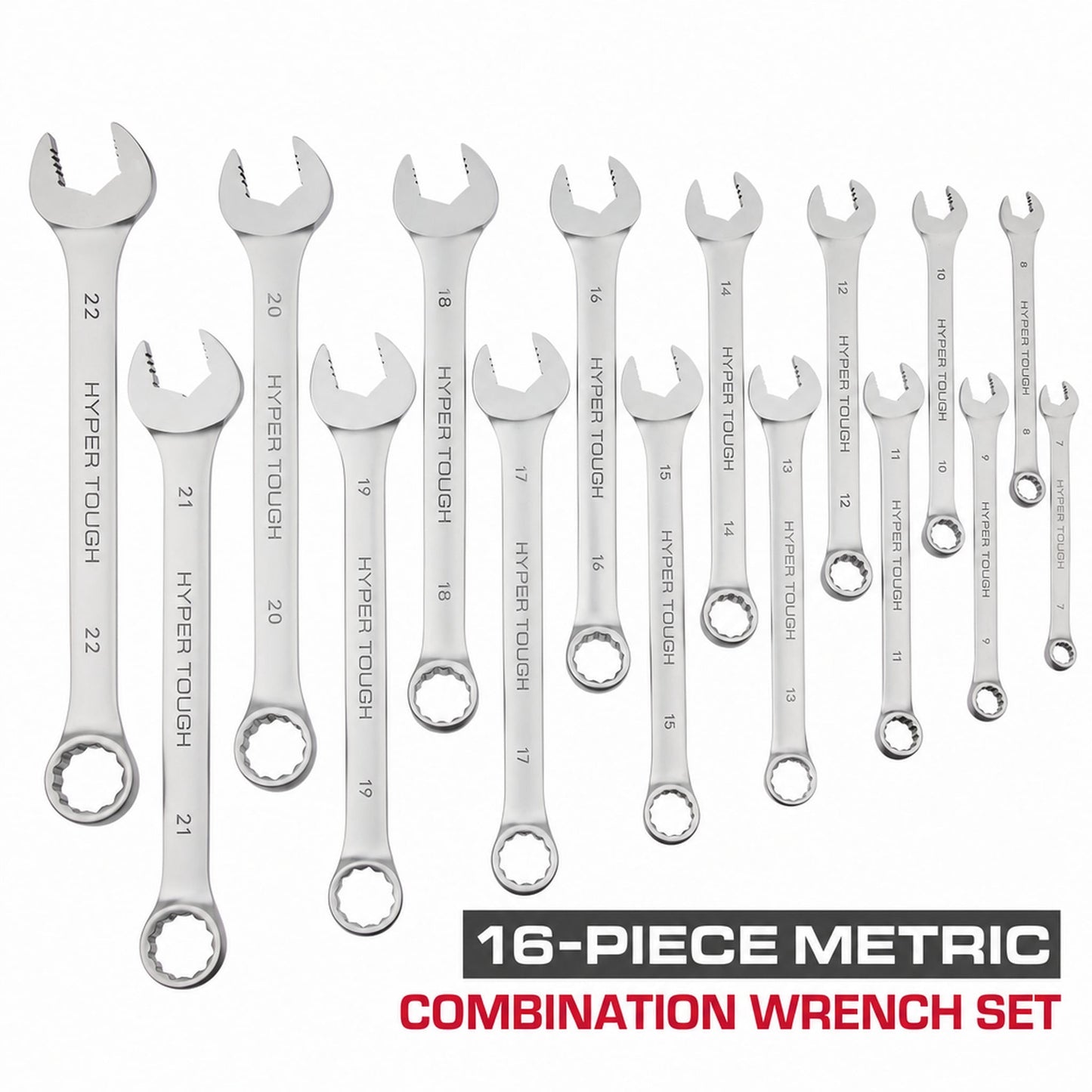 Hyper Tough Combination Wrench Set, Metric, 16 Pieces