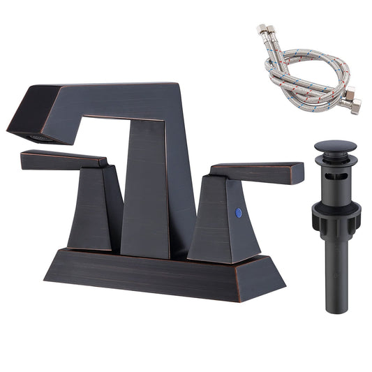 2-Handle Bathroom Sink Faucet Oil Rubbed Bronze 4 Inches Centerset Vanity Faucet 3 Hole with Pop Up Drain & Supply Lines Modern Commercial[Unable ship on weekends,+usps/fedex]