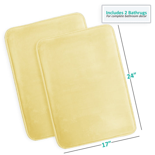 2 Piece Premium Memory Foam Bathroom Mat Set - 17 x 24 inch Bath Rugs, Mellow Yellow
