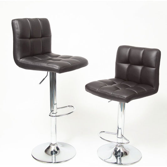 2 Swivel Elegant PU Leather Modern Adjustable Hydraulic Barstools in Brown