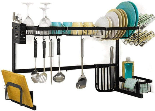 2-Tier Stainless Steel Over the Sink Dish Rack (Large, Black)