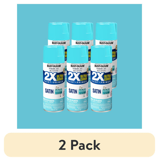 (2 pack) 6 Pack, Aqua Rust-Oleum American Accents 2X Ultra Cover Satin Spray Paint-327915, 12 oz