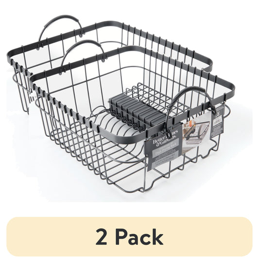 (2 pack) Better Homes & Gardens Metal Dish Rack with Caddy, Antique Gray, Best Used for Dish Drying and Sink Organization