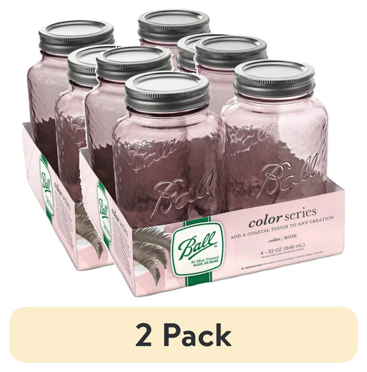 (2 pack) Ball 32 oz Vintage Colored Mason Jars - Rose, Regular Mouth Quart Canning Jars with Lids and Rings, 4-Pack Large Glass Jars for Home Canning and Preserving