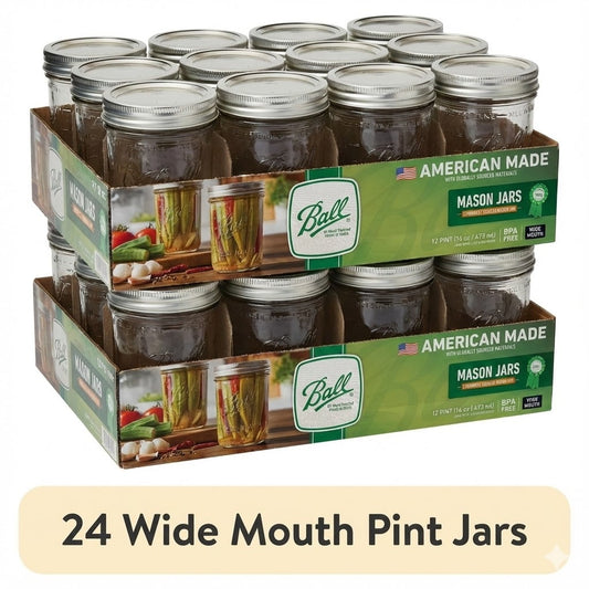 (2 pack) Ball, Glass Mason Jars with Lids & Bands, Wide Mouth, Clear, 16 oz, 12 Count