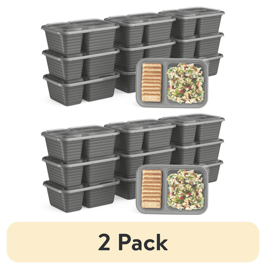 (2 pack) Bentgo Prep - 2-Compartment Snack Containers with Lids - Reusable, Microwaveable, Durable, & BPA-Free, Freezer and Dishwasher-Safe Meal Prep Food Storage - 10 Trays & 10 Lids (Pewter)