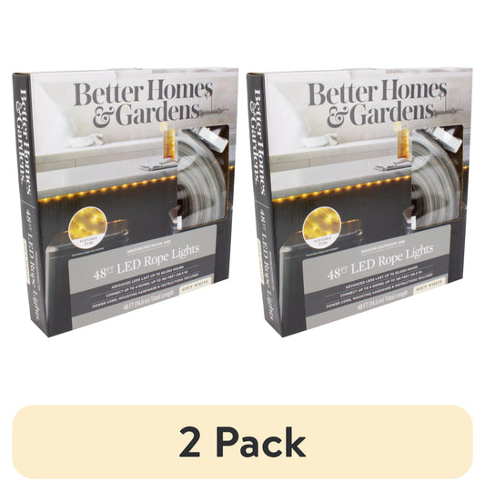 (2 pack) Better Homes & Gardens 48' 21.6W Soft White LED Plug-in Rope Light (1 Pack)