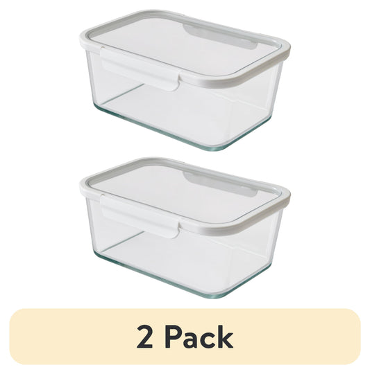 (2 pack) Better Homes & Gardens 14Cup Rectangle Glass Food Storage Container with Tritan Lid. Set of 1, 2 Pieces, Well Suited to Refrigerator Organization