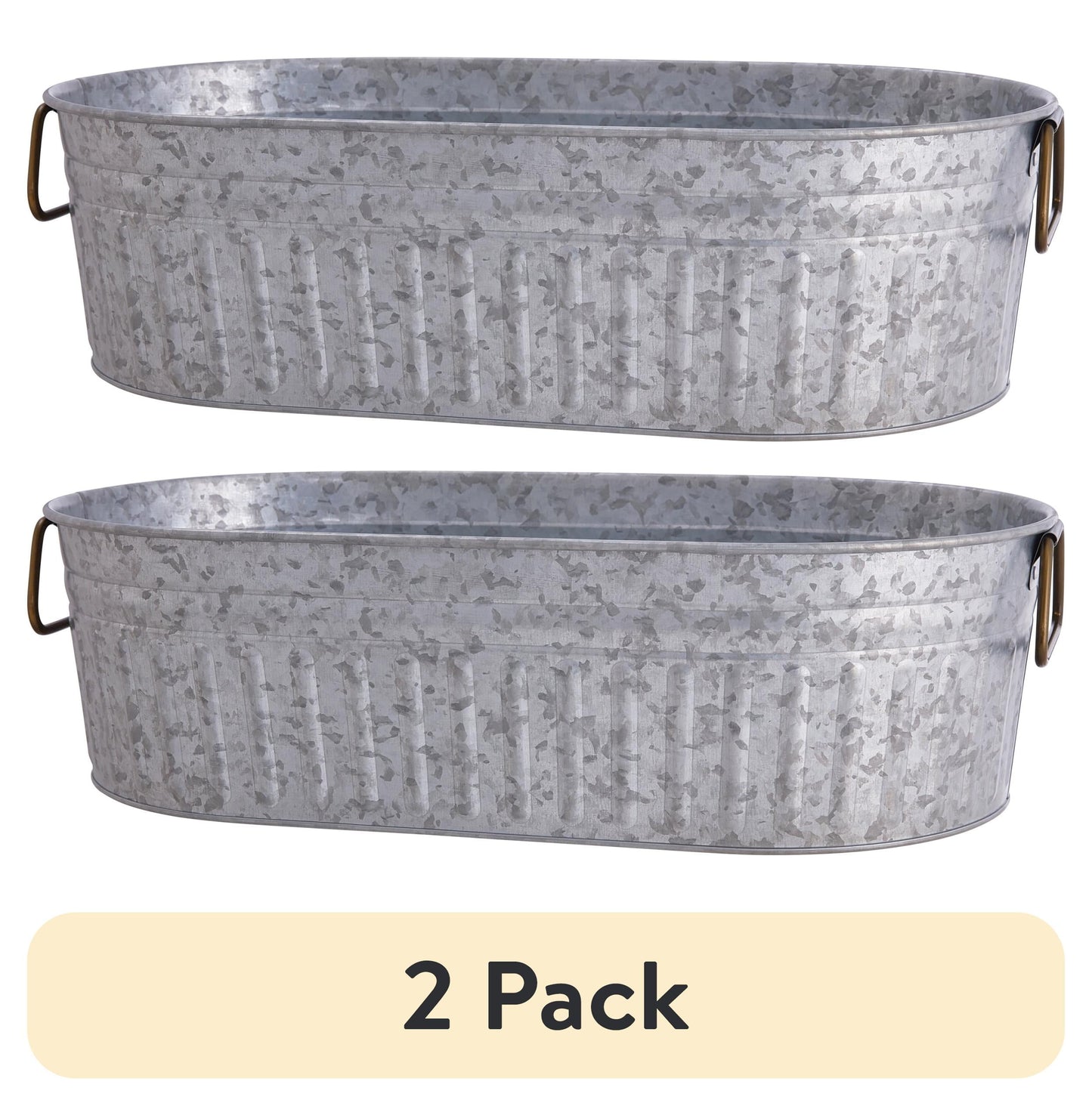 (2 pack) Better Homes & Gardens Galvanized Oval Tub, 20.27 IN W x 11.22 IN D x 5.70 IN H