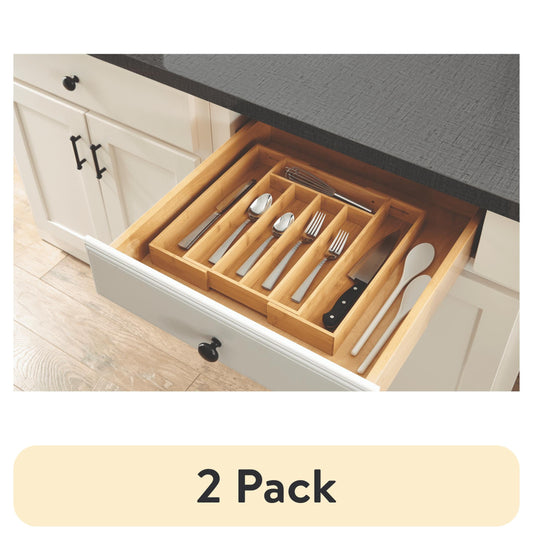 (2 pack) Better Homes & Gardens Organizador de Cubiertos Expandible de BambÃº Natural, 13.98 x 10.04-15.35 x 1.97 inches