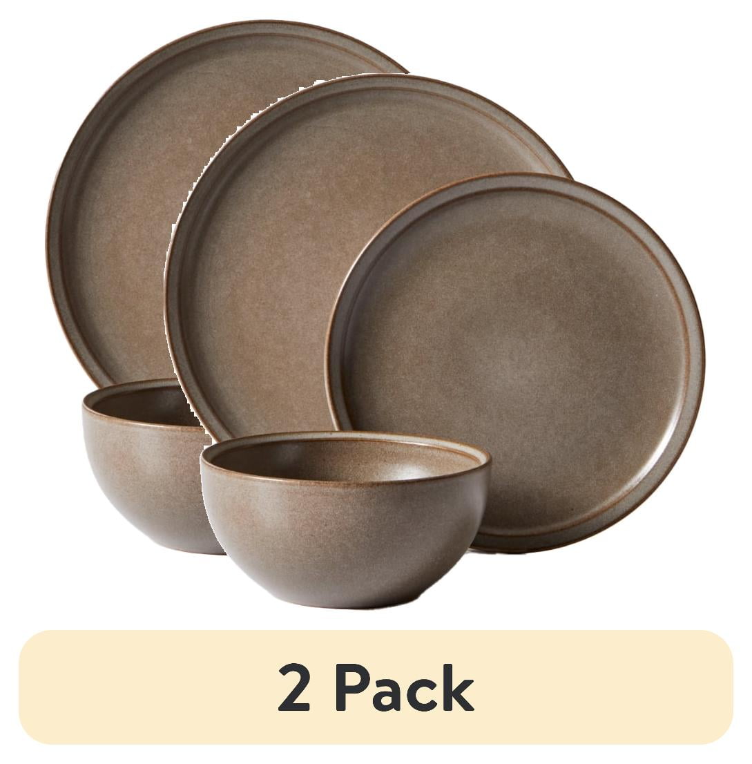 (2 pack) Better Homes & Gardens Banks Brown 12-Piece Stoneware Dinnerware Set, Service for 4
