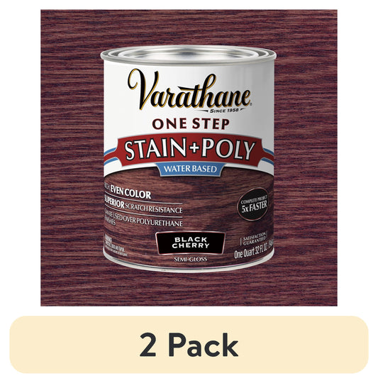 (2 pack) Black Cherry, Varathane One Step Interior Wood Stain + Polyurethane, Semi-Gloss -384367, Quart