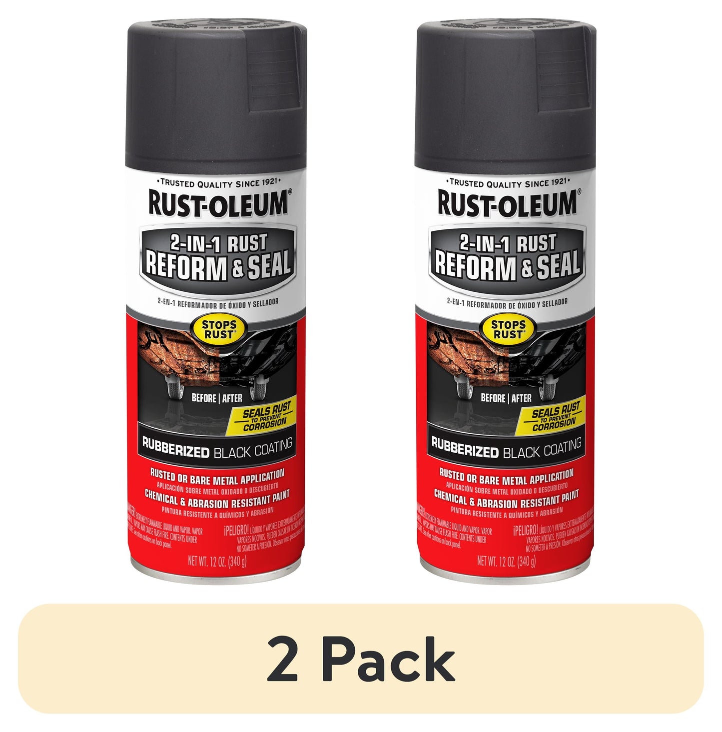 Black, Rust-Oleum Stops Rust 2 In 1 Rust Reform and Seal Spray-344713, 12 Oz