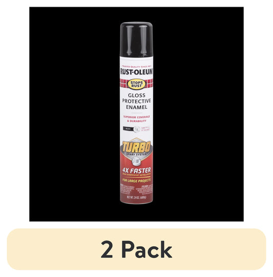 (2 pack) Black, Rust-Oleum Stops Rust Turbo Protective Enamel Gloss Spray Paint-334128, 24 oz