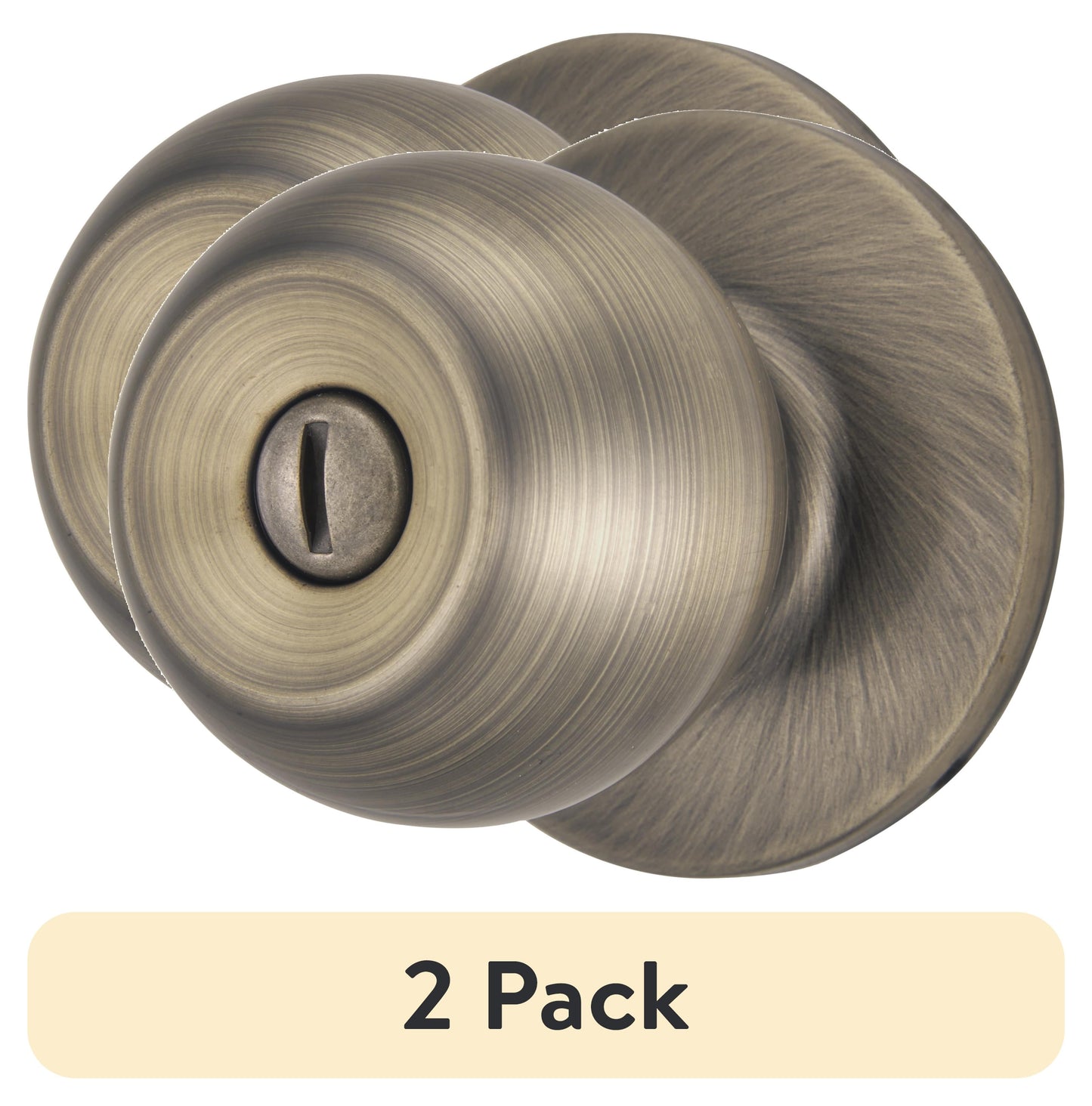 (2 pack) Brinks Interior Locking Privacy Classic Ball Style Doorknob, Antique Brass Finish