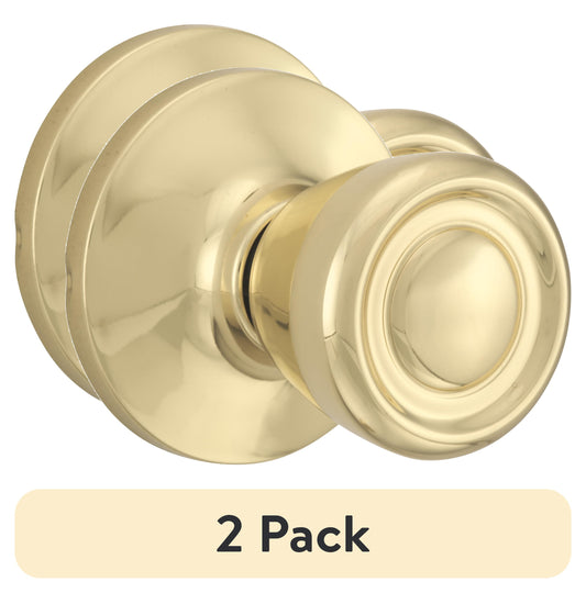 (2 pack) Brinks Non-Locking Passage Tulip Style Doorknob Polished Brass Finish