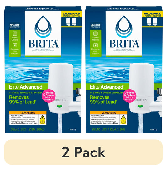 (2 pack) Brita Elite Water Faucet Filtration Mount System, Fits Standard Faucets, White, Includes 2 Filters