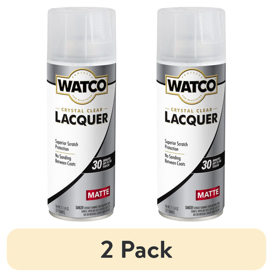 (2 pack) Clear, Watco Lacquer Wood Finish Matte Spray-330122, 11.25 oz