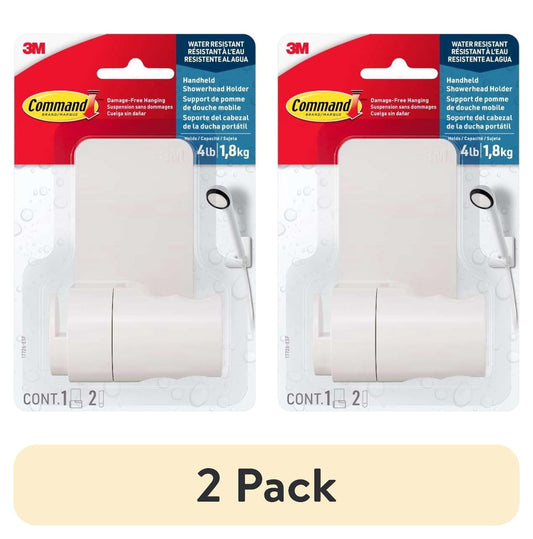 (2 pack) Command Bath Shower Head Holder, White, 1 Holder, 2 Large Strips, Bathroom Organization, Holds 4 lbs