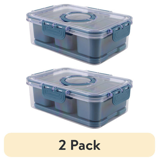 (2 pack) Cook with Color 3-Compartment Portable Snack Box Food Storage Container with Removable Ice Pack, Blue
