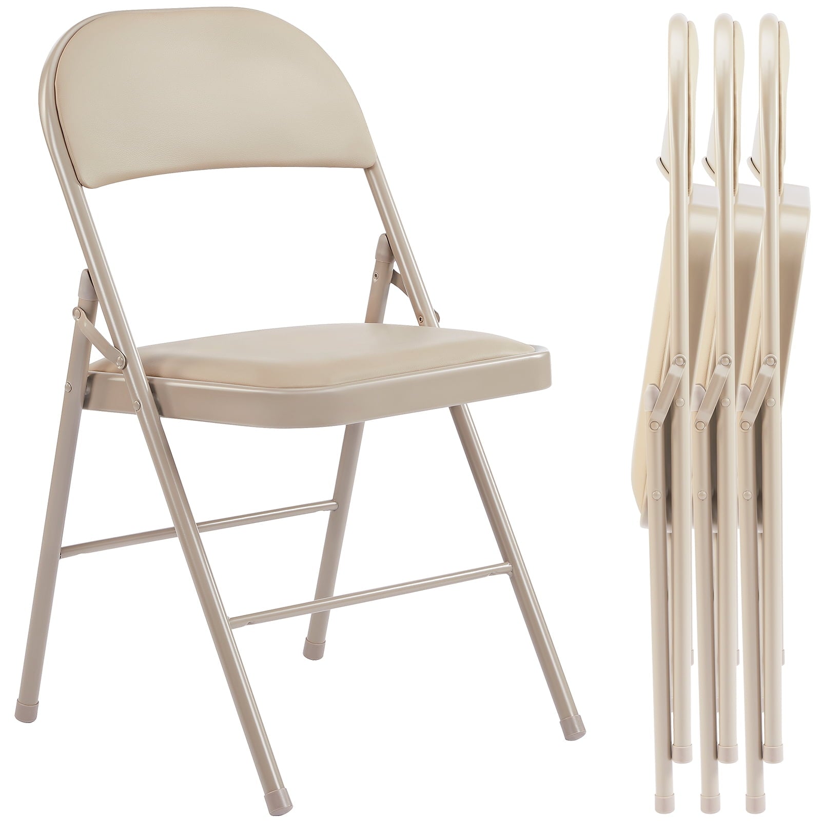 (2 pack) MAYEERTY All-Steel Metal Folding Chair, Double Braced, khaki