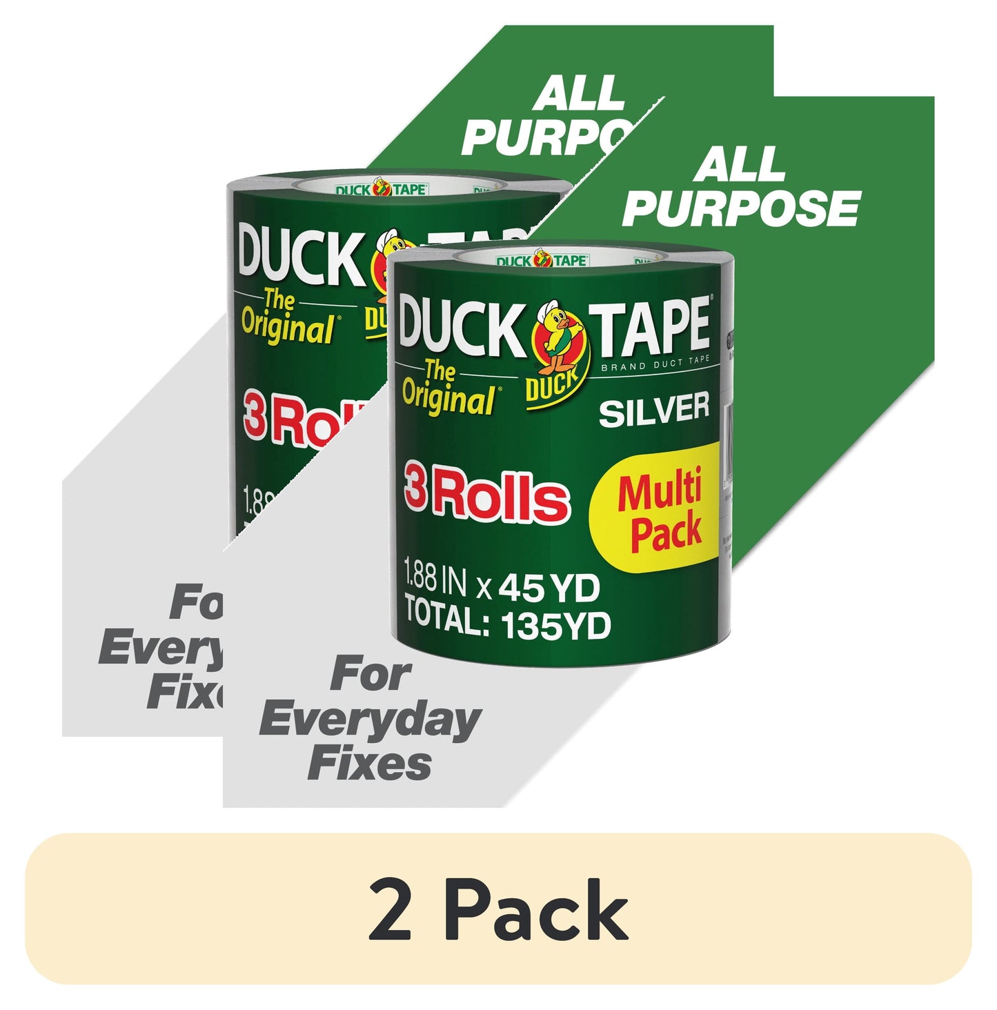 The Original Duck Tape Brand Duct Tape, 1.88 in. x 45 yd., 3 Rolls, Silver