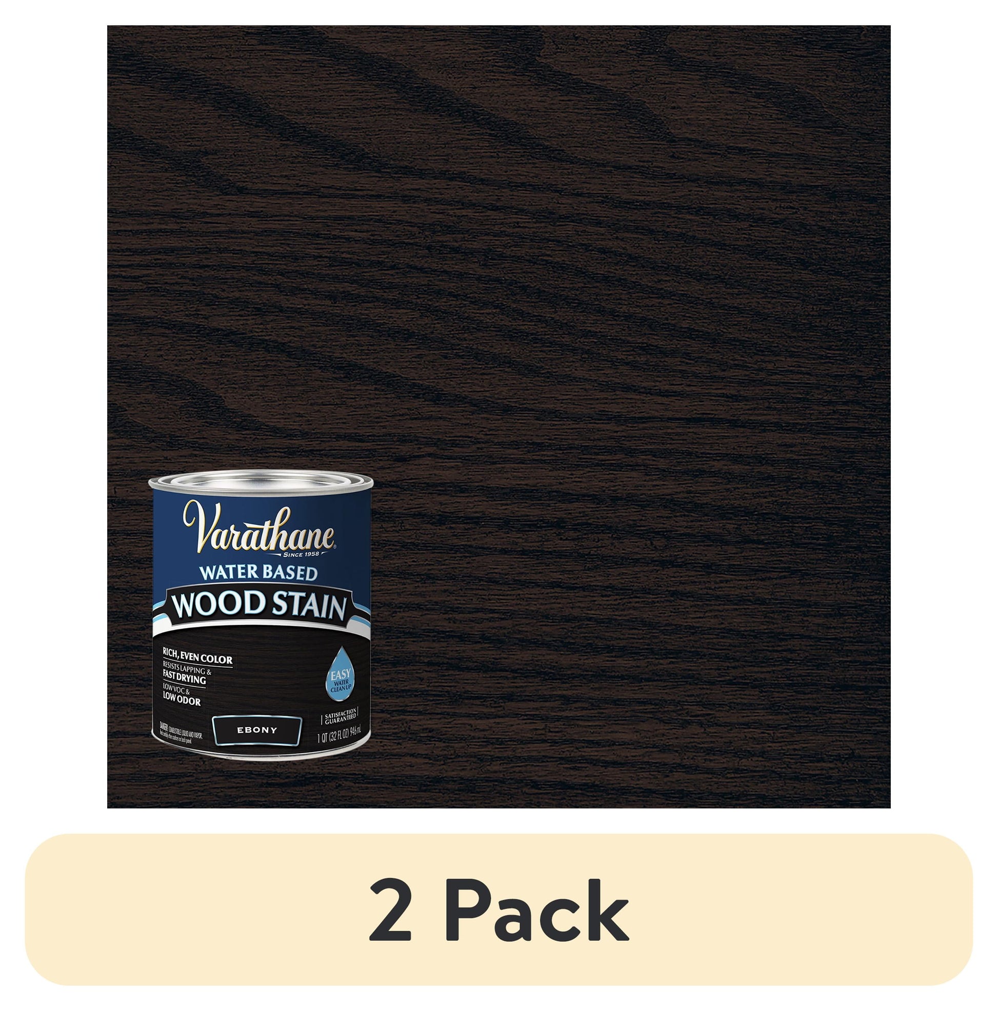 (2 pack) Ebony, Varathane Water-Based Wood Stain-381120, Quart