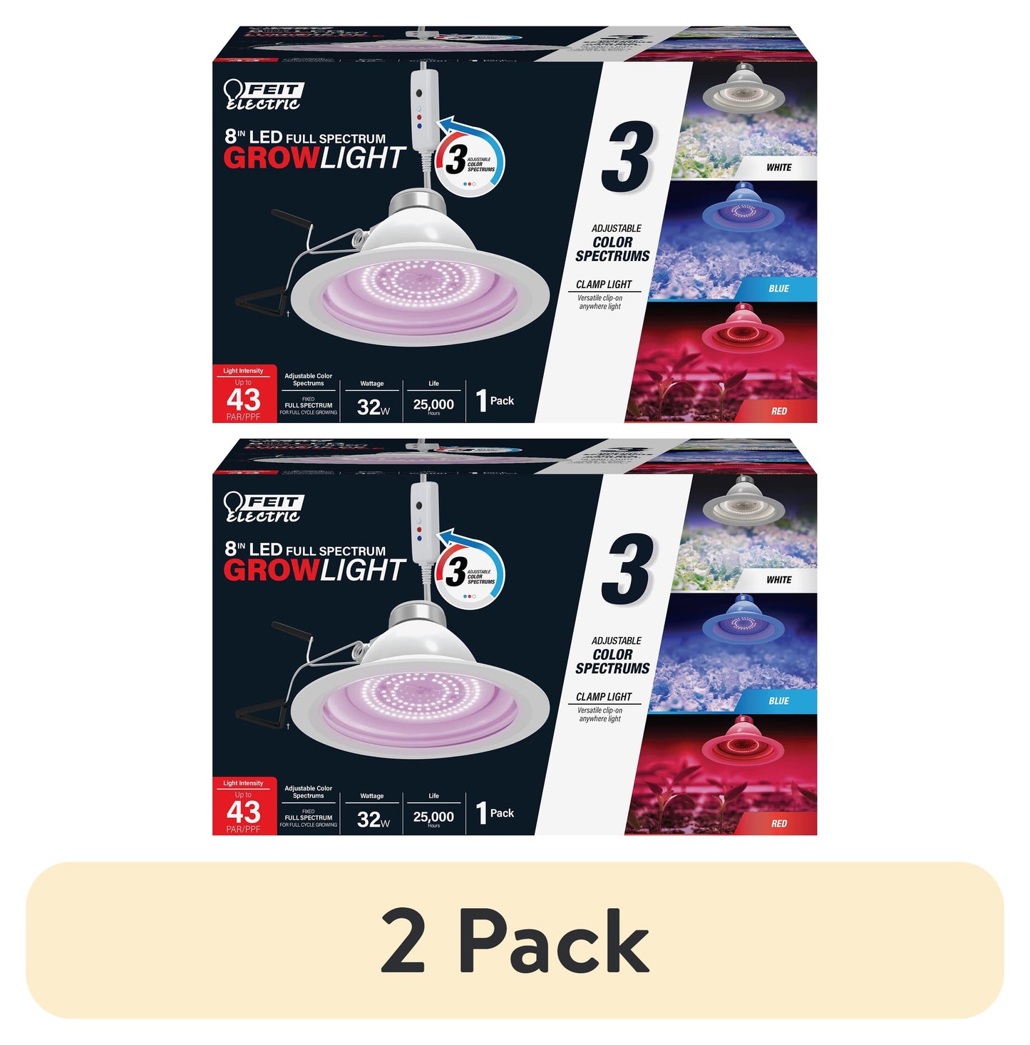 (2 pack) Feit Electric 8" inch Assembled Product Height - 32W Adjustable Full Spectrum LED Clamp Grow Light