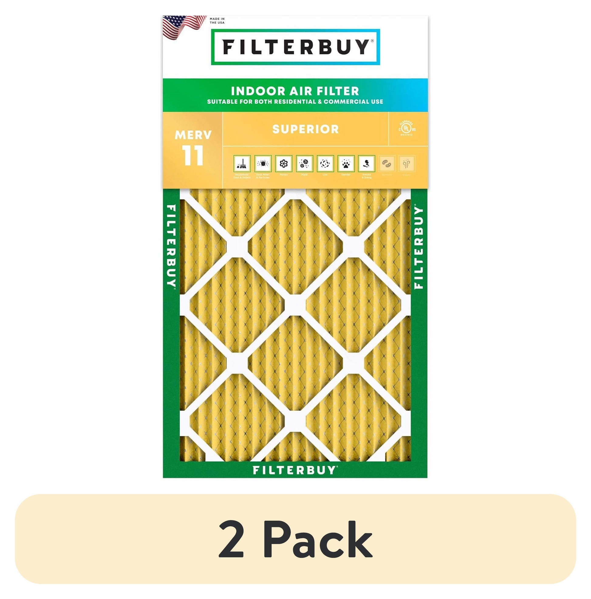 (2 pack) Filterbuy 12x24x1 MERV 11 Allergen Defense, Pleated HVAC AC Furnace Air Filters (1-Pack)