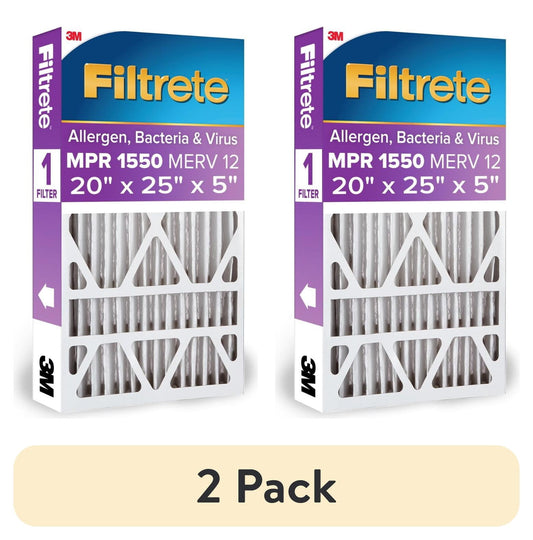 (2 pack) Filtrete 20x25x5 HVAC Furnace Air Filter, MPR 1550 MERV 12, Ultra Allergen Reduction, 1 Filter