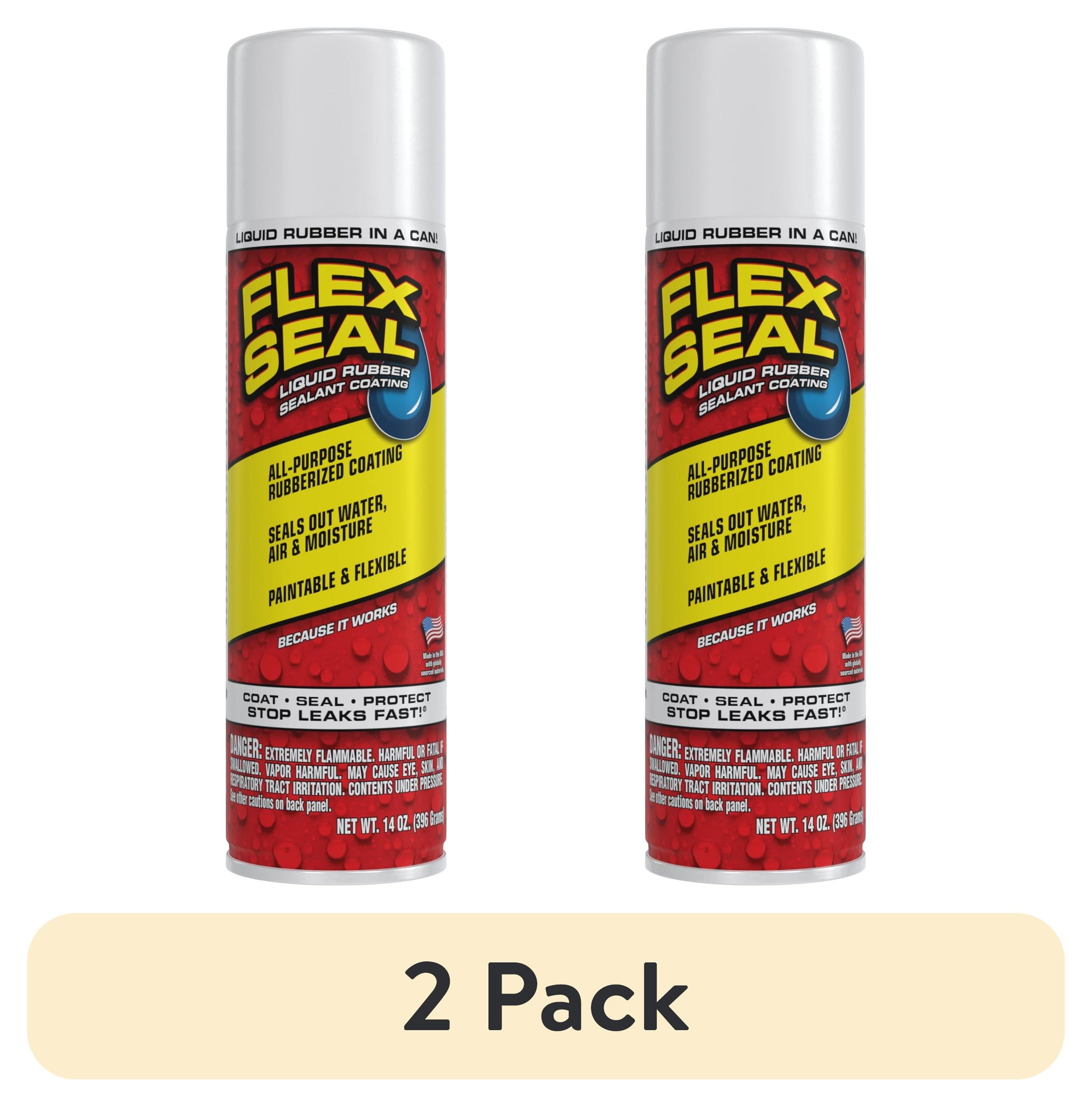 (2 pack) Flex Seal Aerosol Liquid Rubber Sealant Coating, White, 14 oz