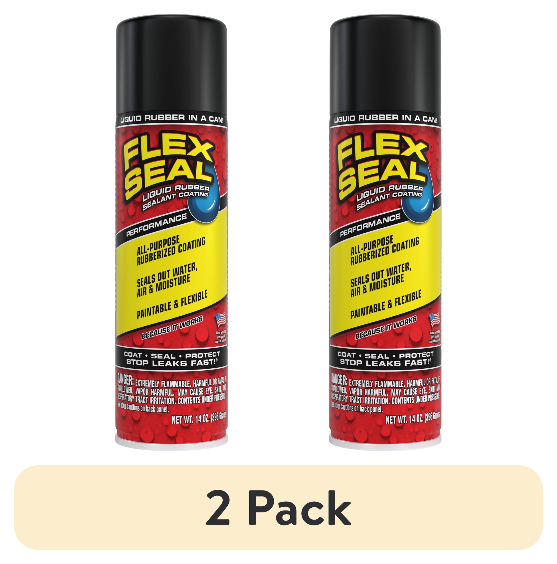(Paquete de 2) Recubrimiento Sellador de Goma LÃ­quida en Aerosol Automotriz Flex Seal, 14 oz, Negro