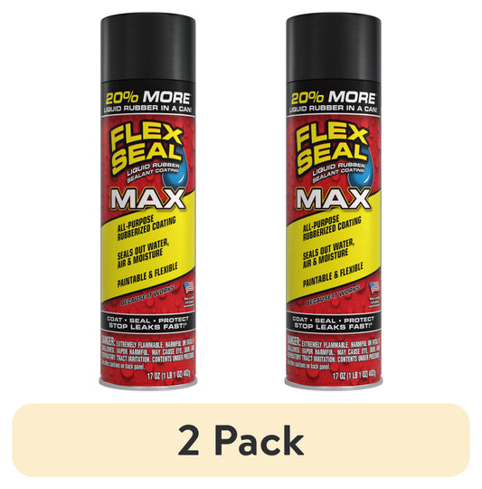 (2 pack) Flex Seal Max 17oz Black Liquid Rubber Spray Sealant