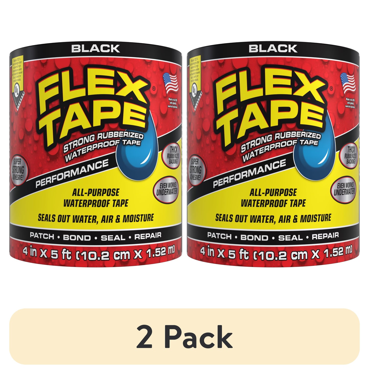 Flex Tape Automotive Strong Rubberized Waterproof Tape, 4 Inches x 5 Feet, Black