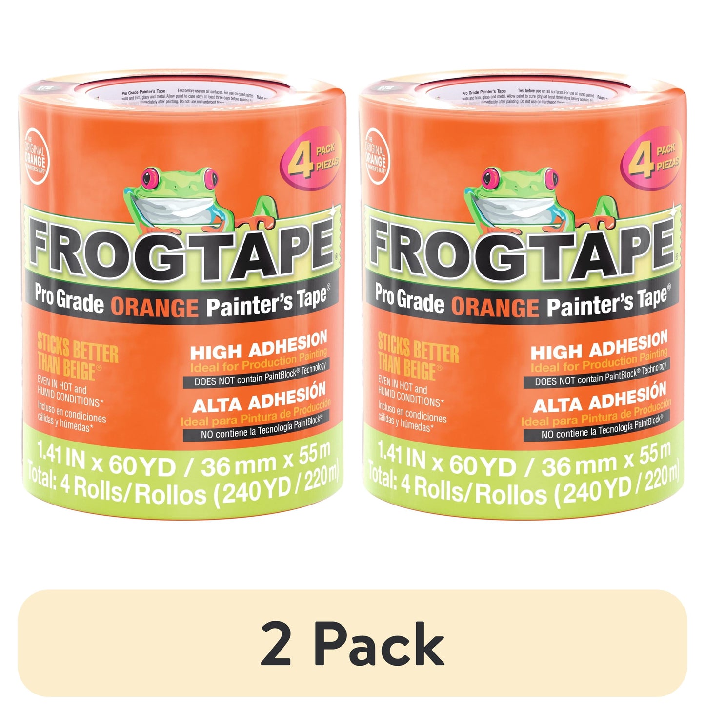 (2 pack) FrogTape Pro Grade Orange 1.41 in. x 60 yd. Painters Tape, 4 Pack, 240 Yards Total