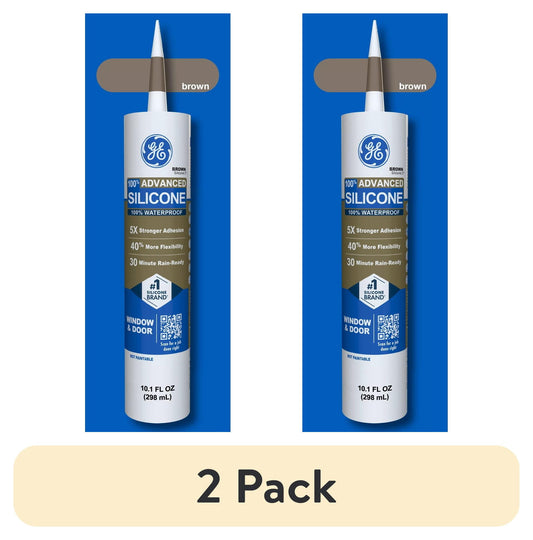 (2 pack) GE Advanced Silicone Window & Door Sealant, Pack of 1, Brown 10.1 fl oz Cartridge