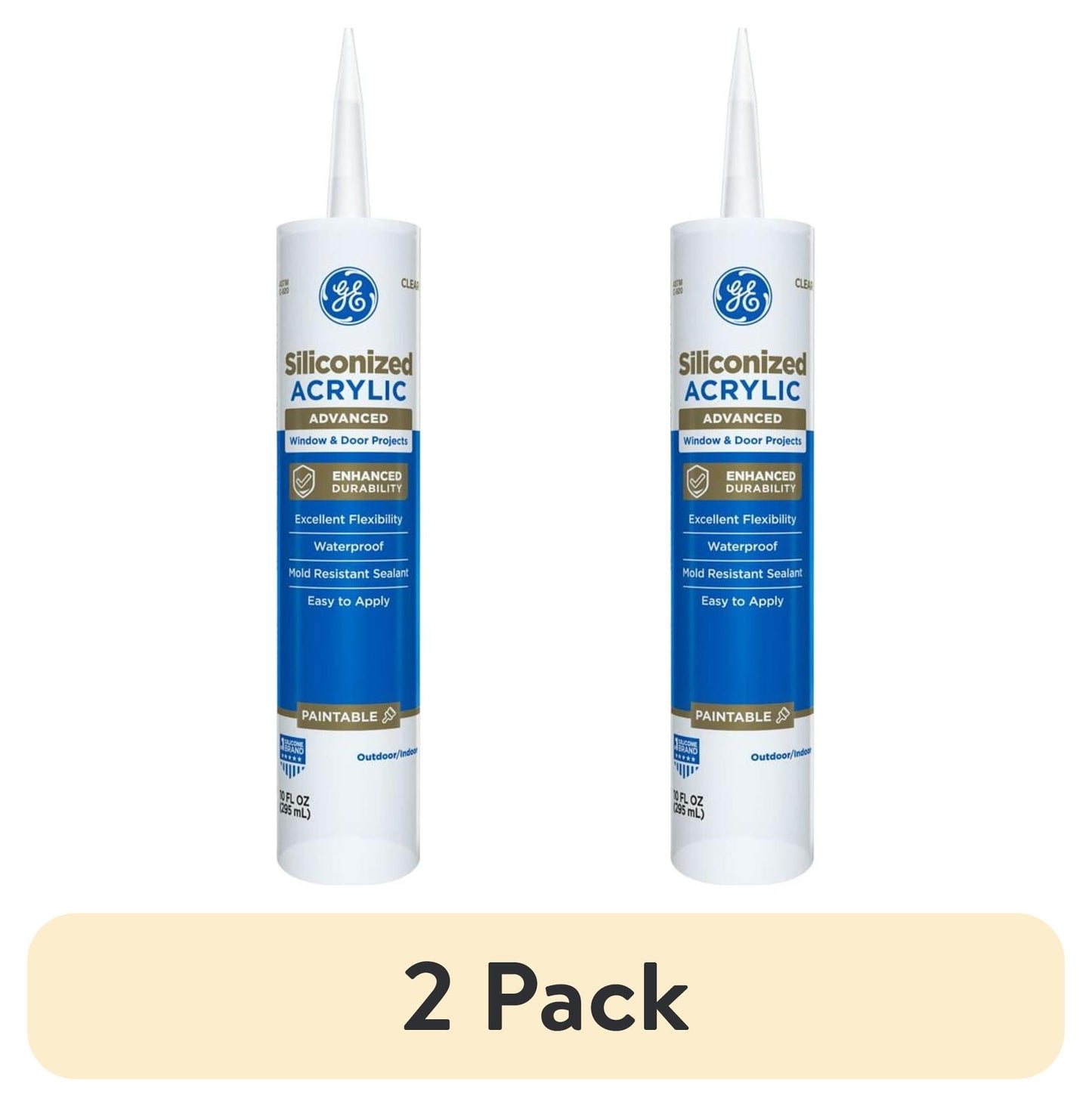 (2 pack) GE Sellador Avanzado AcrÃ­lico Siliconizado para Ventanas y Puertas, Paquete de 1, Transparente Cartucho de 10 fl oz
