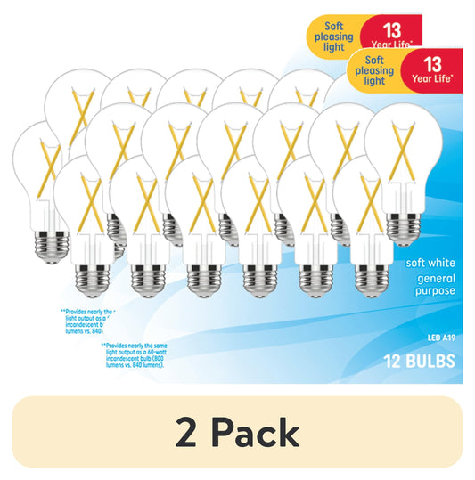 (2 pack) GE LED Light Bulbs, 60 Watt Replacement, Soft White, A19 General Purpose Bulbs, 12pk