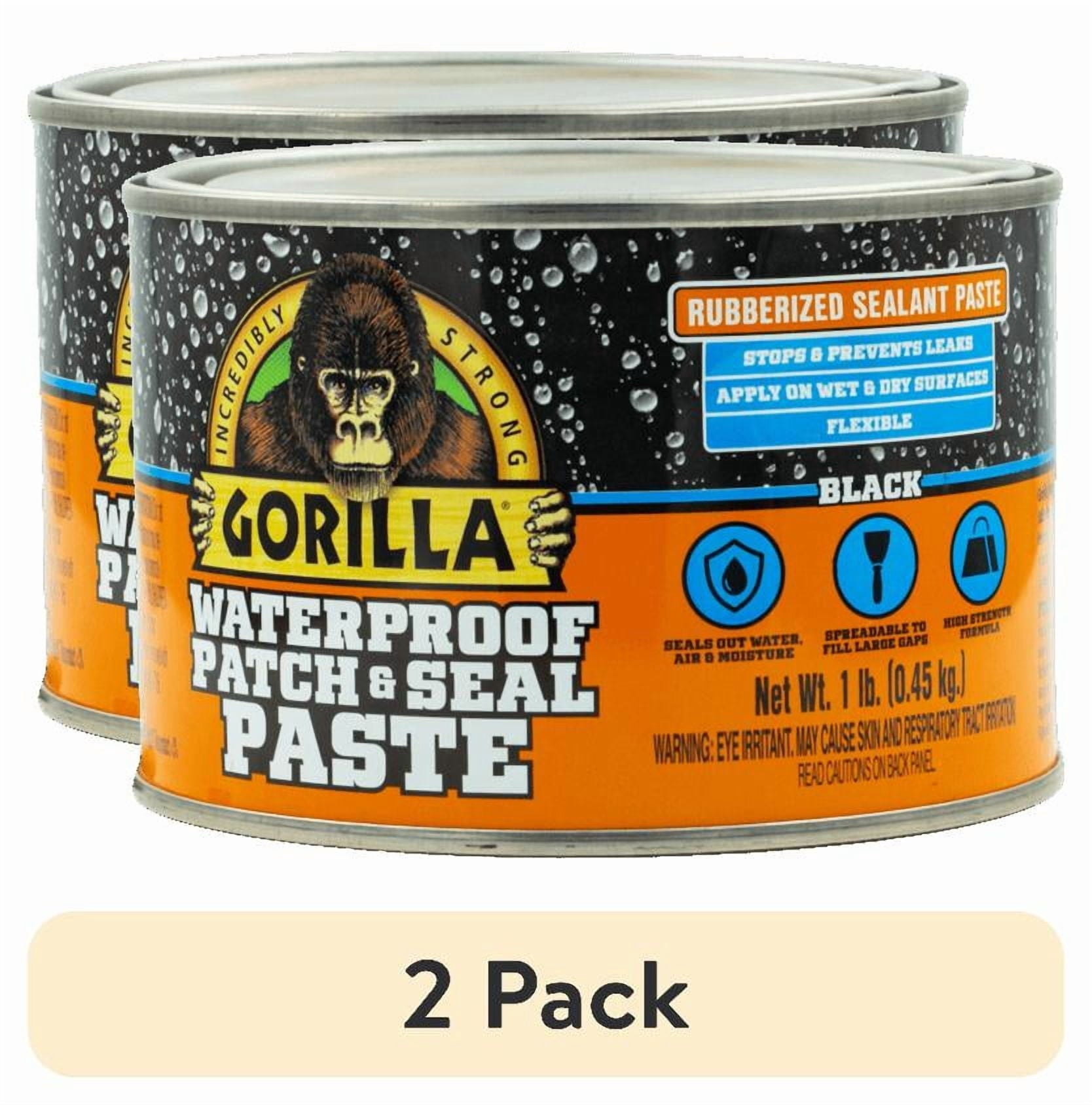 (2 pack) Gorilla Waterproof Patch and Seal Paste Black 1 Pound Can