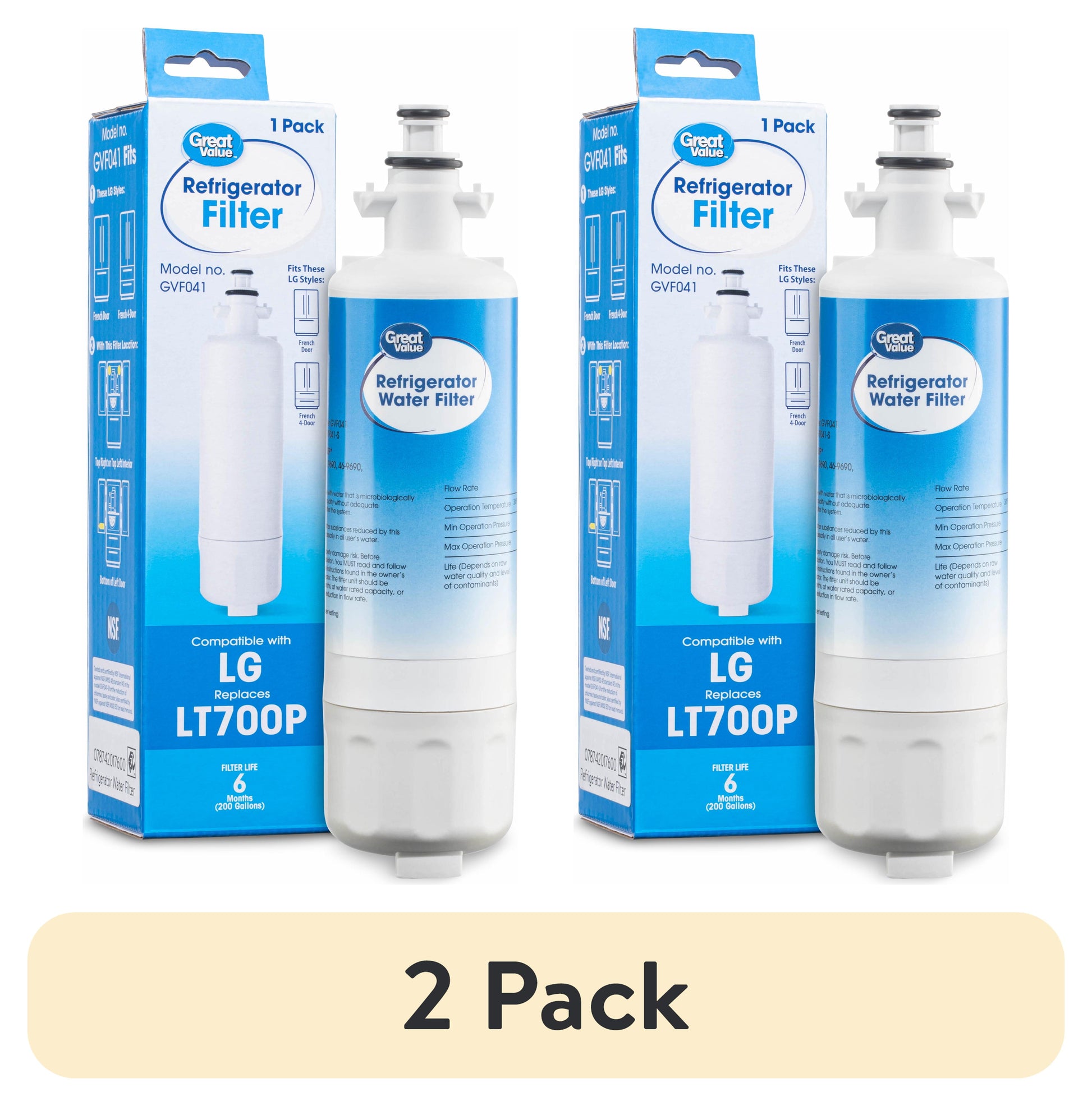 Great Value Filtro de Agua de Reemplazo para Refrigerador, LG LT700P y Kenmore 46-9690, 1 Paquete